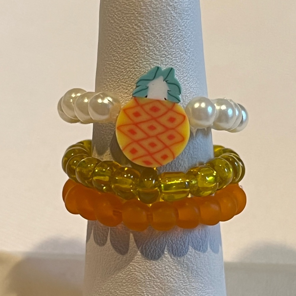 Handmade Pineapple Beaded Ring Set, Stretchy